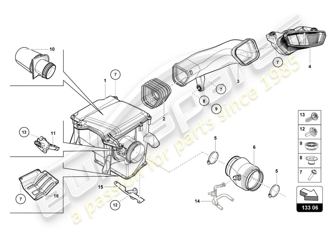lamborghini lp610-4 spyder (2016) alloggiamento del filtro dell'aria diagramma delle parti
