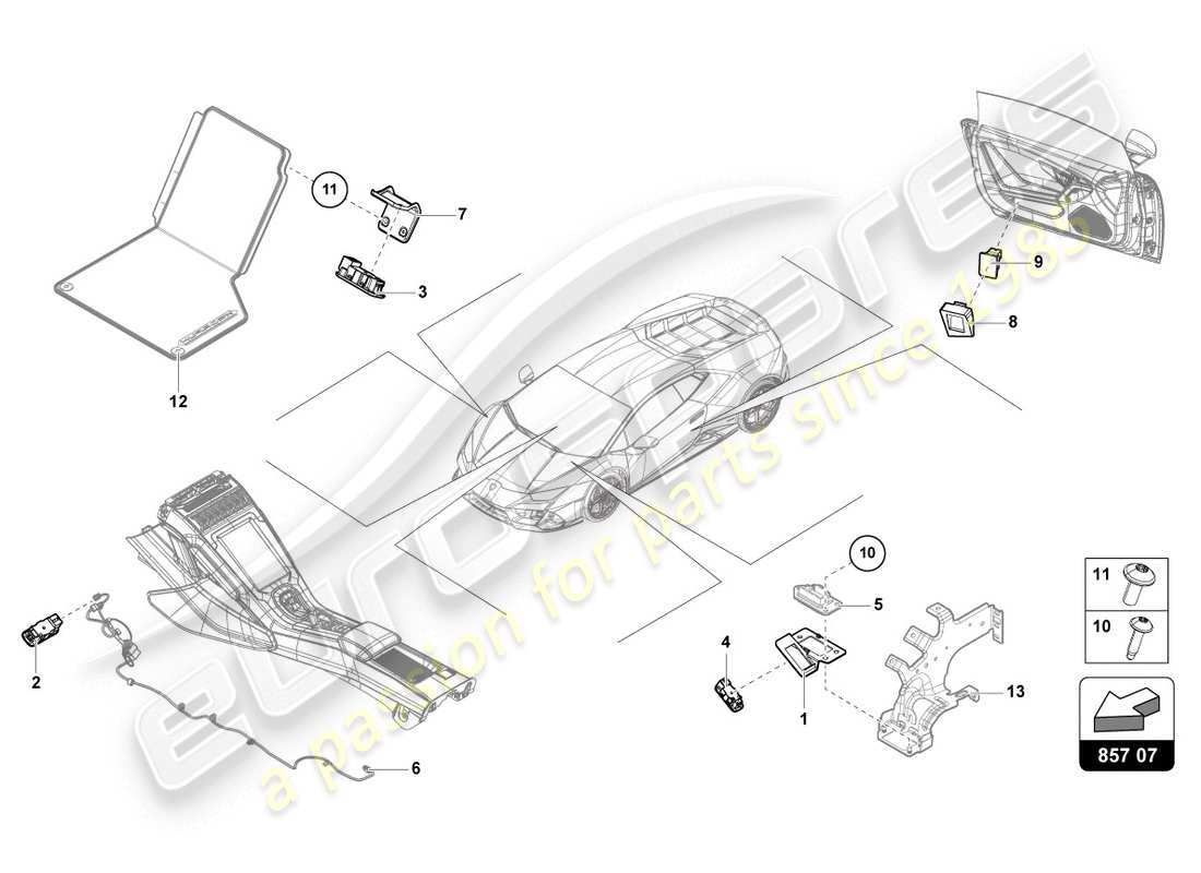 lamborghini 2020 (evo spyder) parti singole per luce interna e da lettura schema delle parti