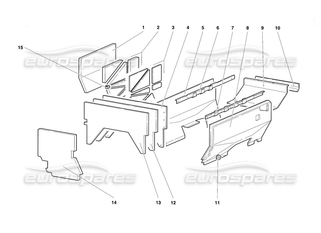 lamborghini diablo sv (1997) pannelli isolanti vano motore diagramma delle parti