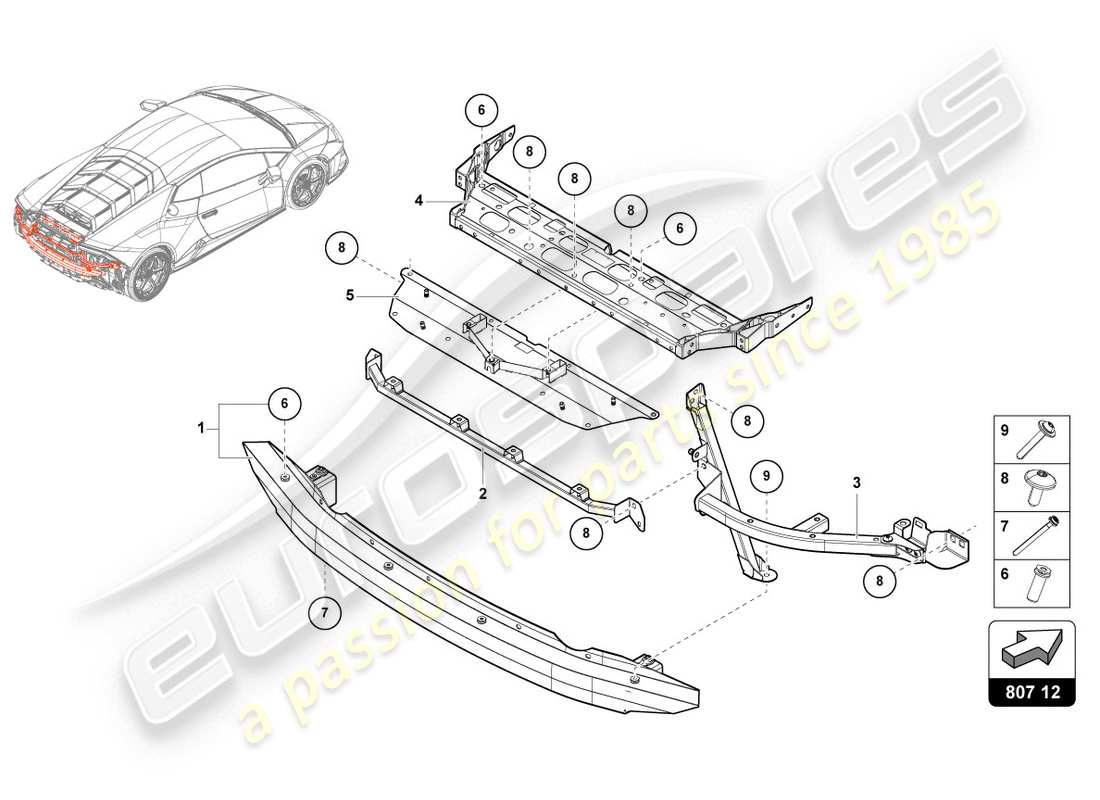 lamborghini evo coupe (2020) supporto paraurti diagramma delle parti