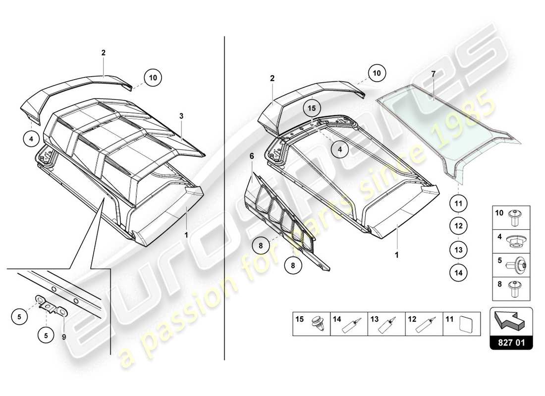 lamborghini evo coupe (2020) copertura motore con isp. copertina diagramma delle parti