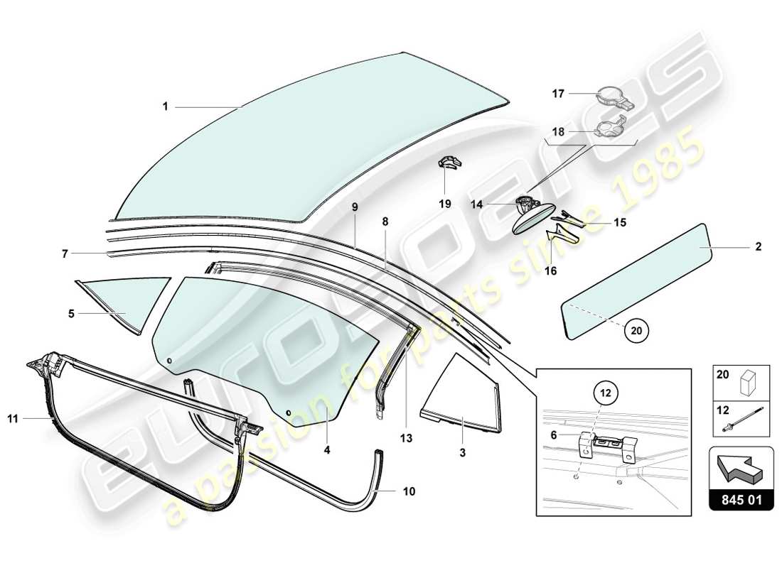 lamborghini lp720-4 coupe 50 (2014) occhiali da finestra schema delle parti