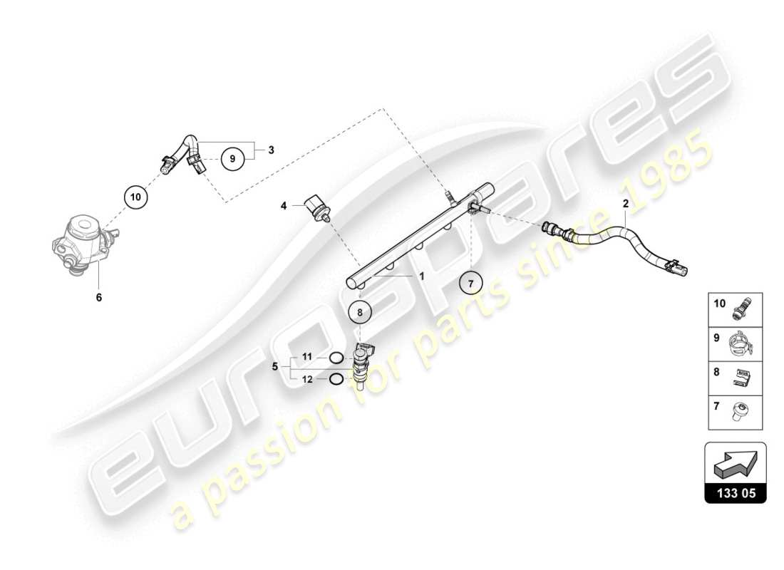 lamborghini evo spyder (2020) schema delle parti del sistema di iniezione