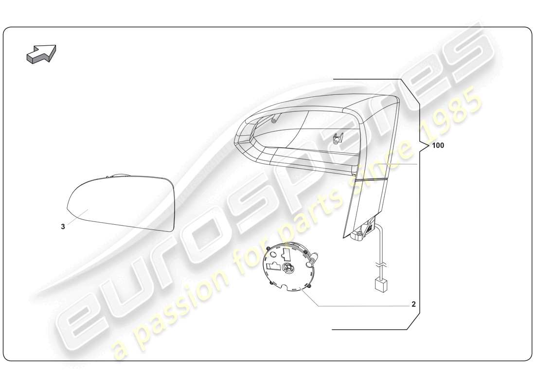 lamborghini super trofeo (2009-2014) schema delle parti dello specchietto retrovisore esterno