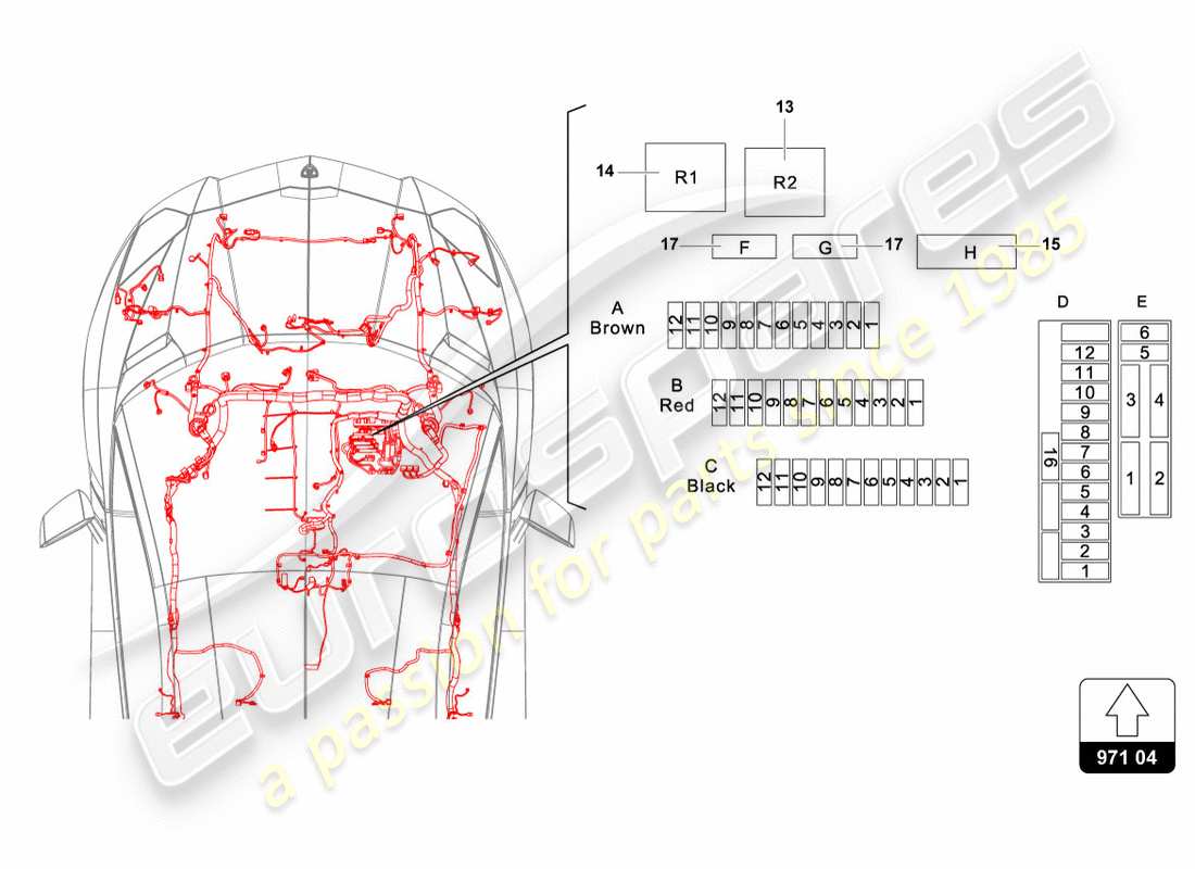 lamborghini lp700-4 coupe (2012) schema delle parti dell'impianto elettrico