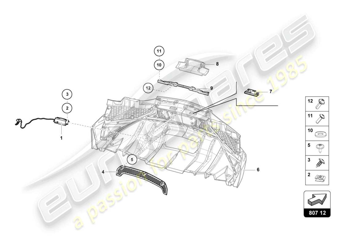 lamborghini 2017 (lp750-4 sv roadster) paraurti, schema delle parti complete