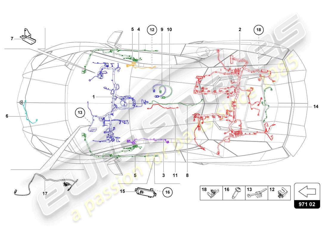 lamborghini lp770-4 svj coupe (2020) cablaggi diagramma delle parti