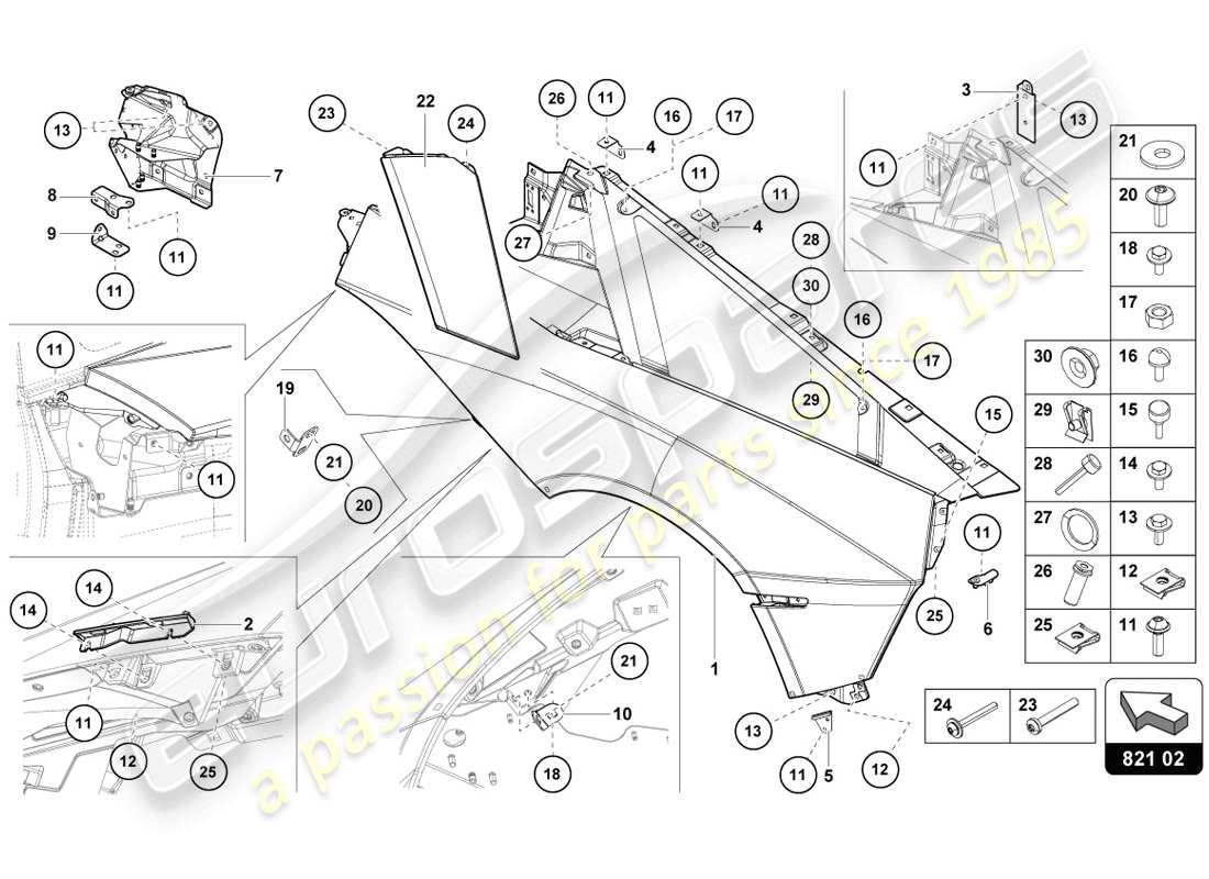 lamborghini 2014 (lp720-4 coupe 50) schema delle parti della protezione ala