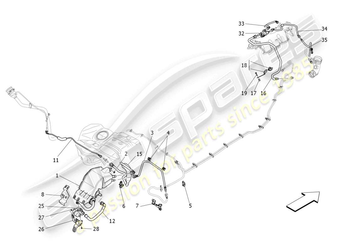 maserati levante gt (2022) diagramma delle parti del sistema di ricircolo dei vapori di carburante