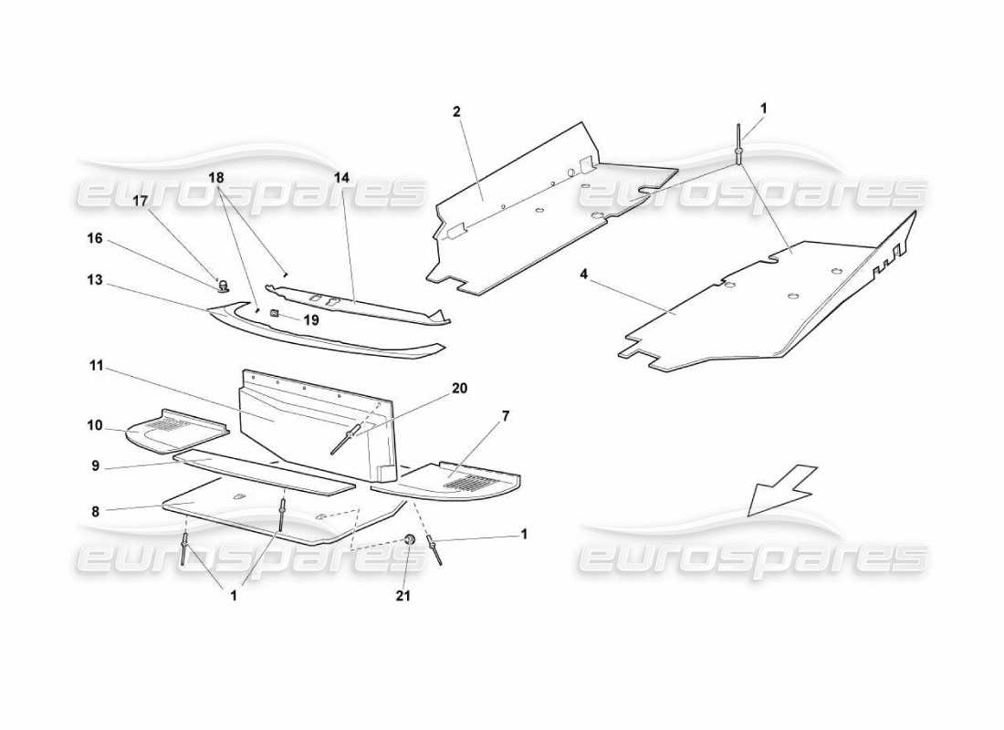 lamborghini murcielago lp670 diagramma delle parti dei pannelli del pavimento del telaio
