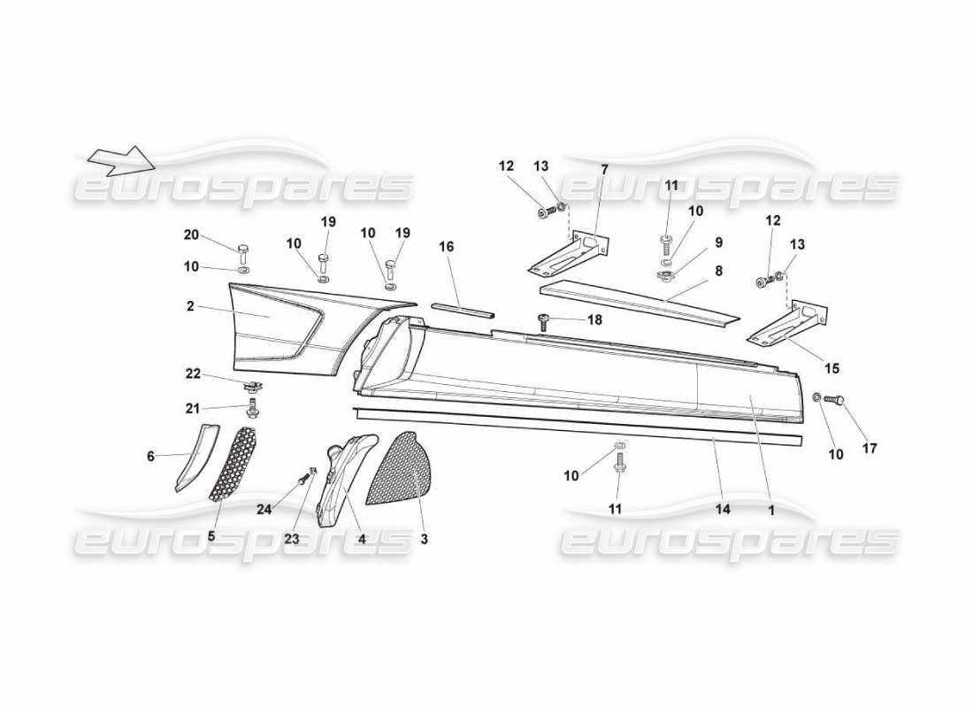 lamborghini murcielago lp670 membro laterale esterno destro diagramma delle parti