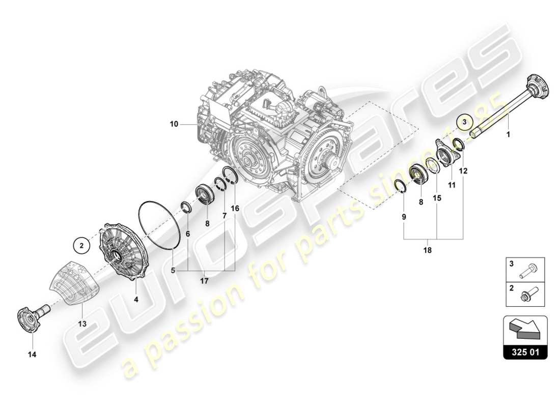 lamborghini performante spyder (2019) albero flangiato con cuscinetto schema parte