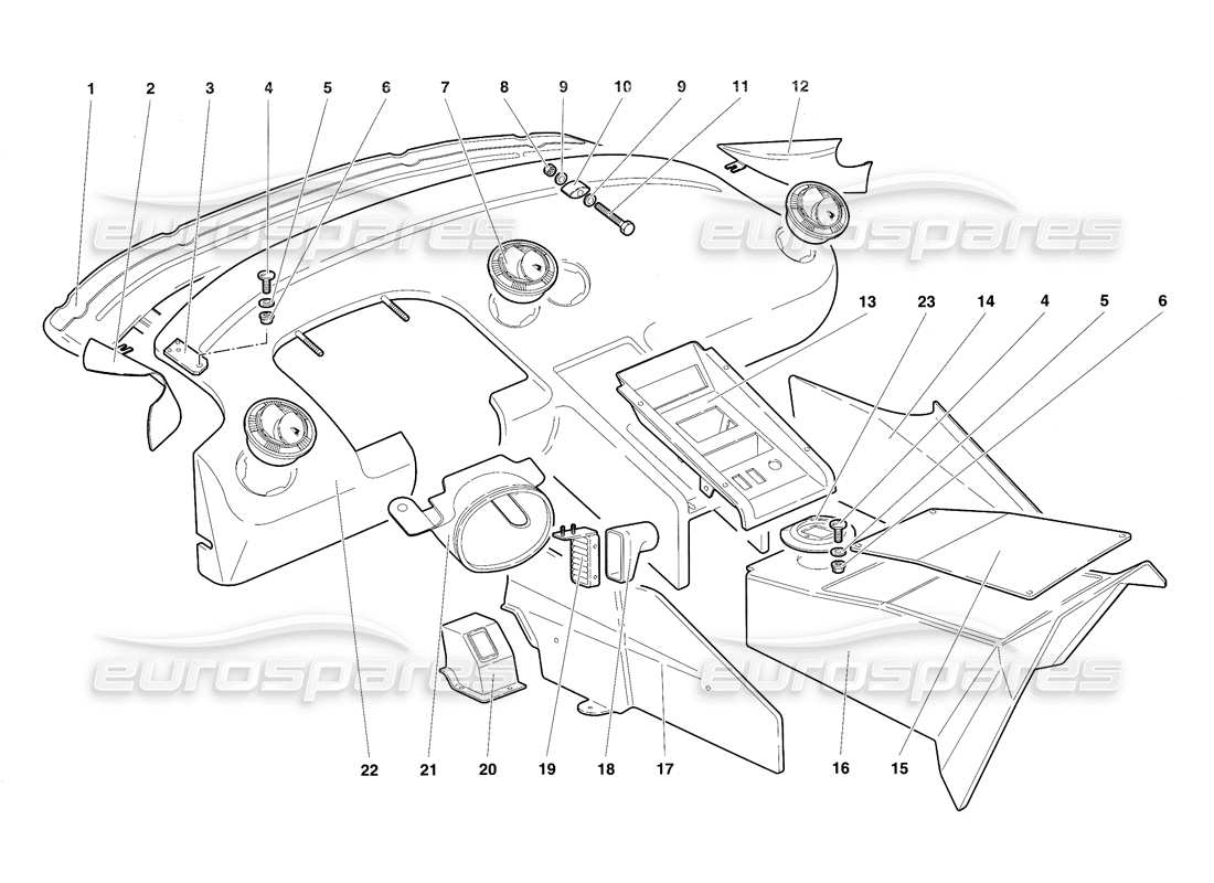 lamborghini diablo sv (1997) diagramma delle parti delle finiture dell'abitacolo
