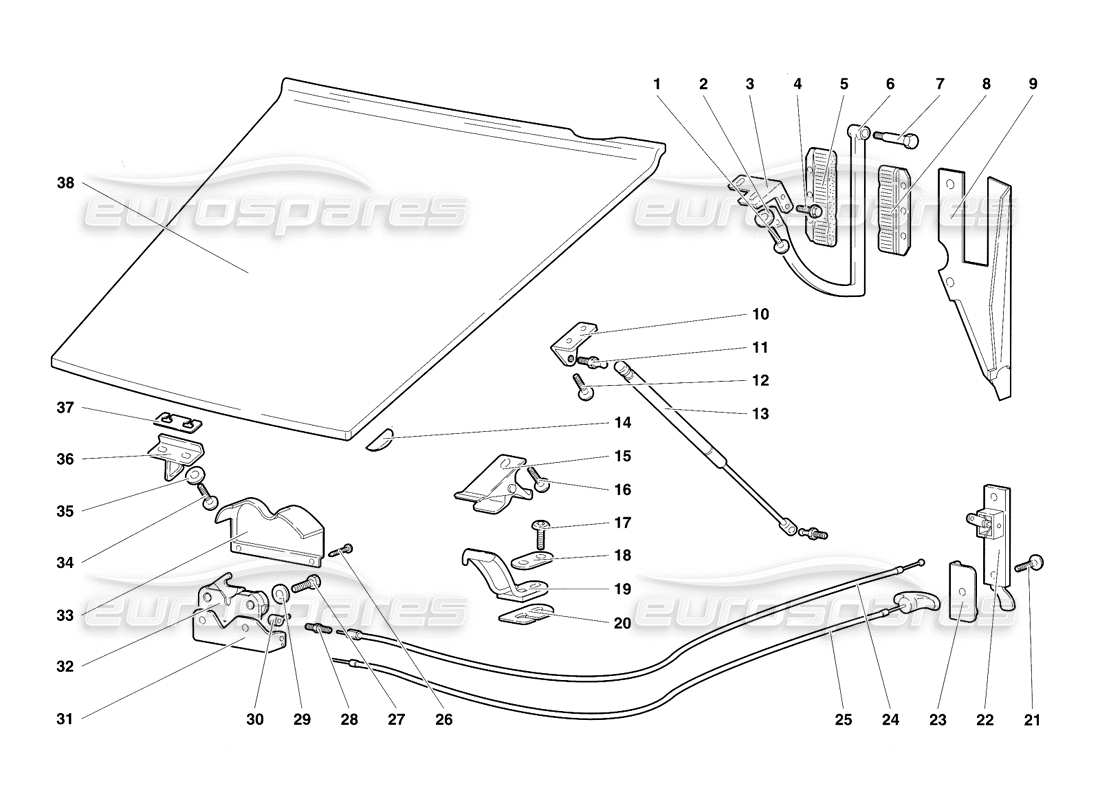 lamborghini diablo se30 (1995) diagramma delle parti del cofano anteriore