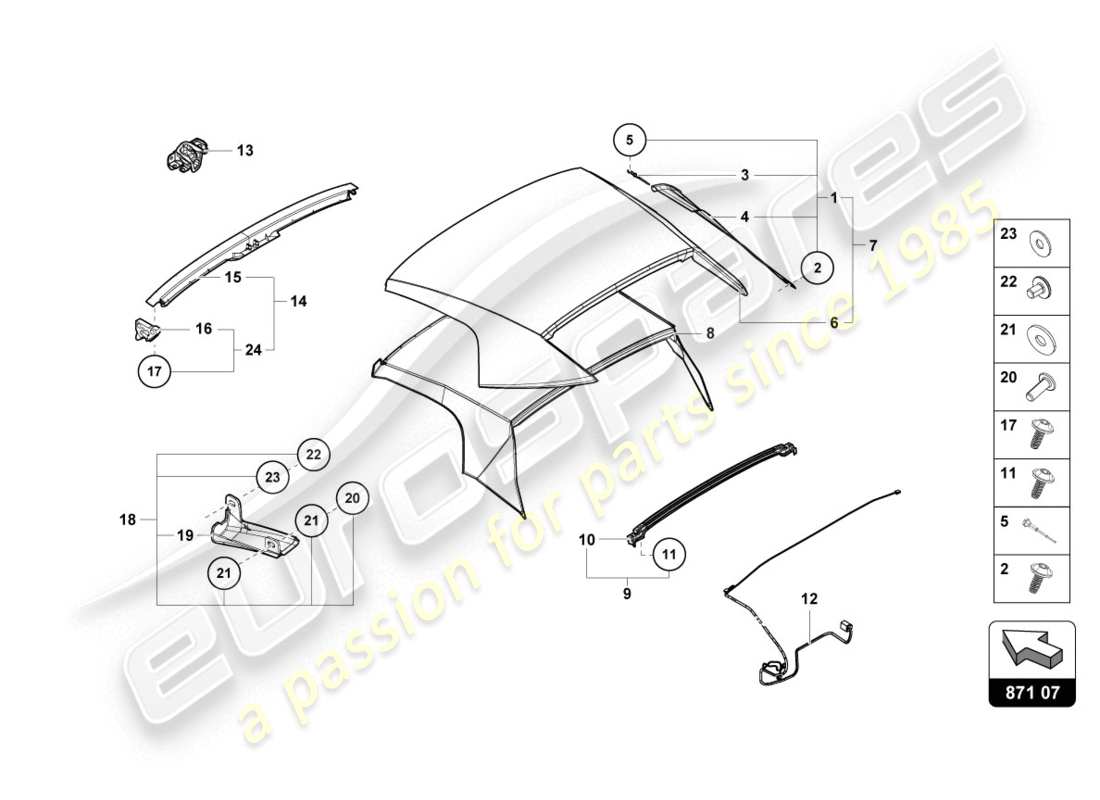 lamborghini 2020 (evo spyder) copertina diagramma delle parti