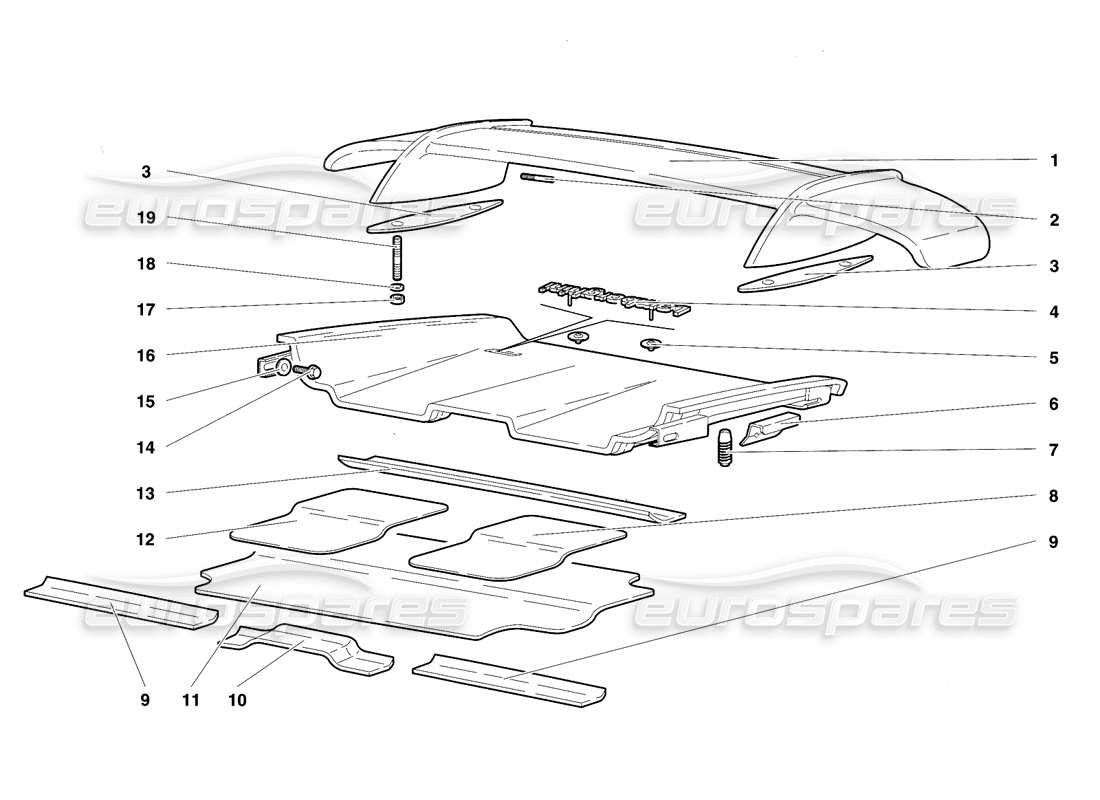 lamborghini diablo se30 (1995) schema delle parti del cofano posteriore e dell'ala