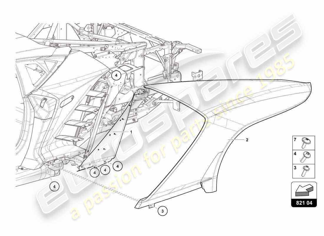 lamborghini centenario coupe (2017) protezione ala posteriore diagramma delle parti