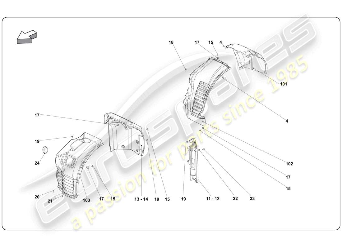 lamborghini super trofeo (2009-2014) diagramma delle parti del passaruota