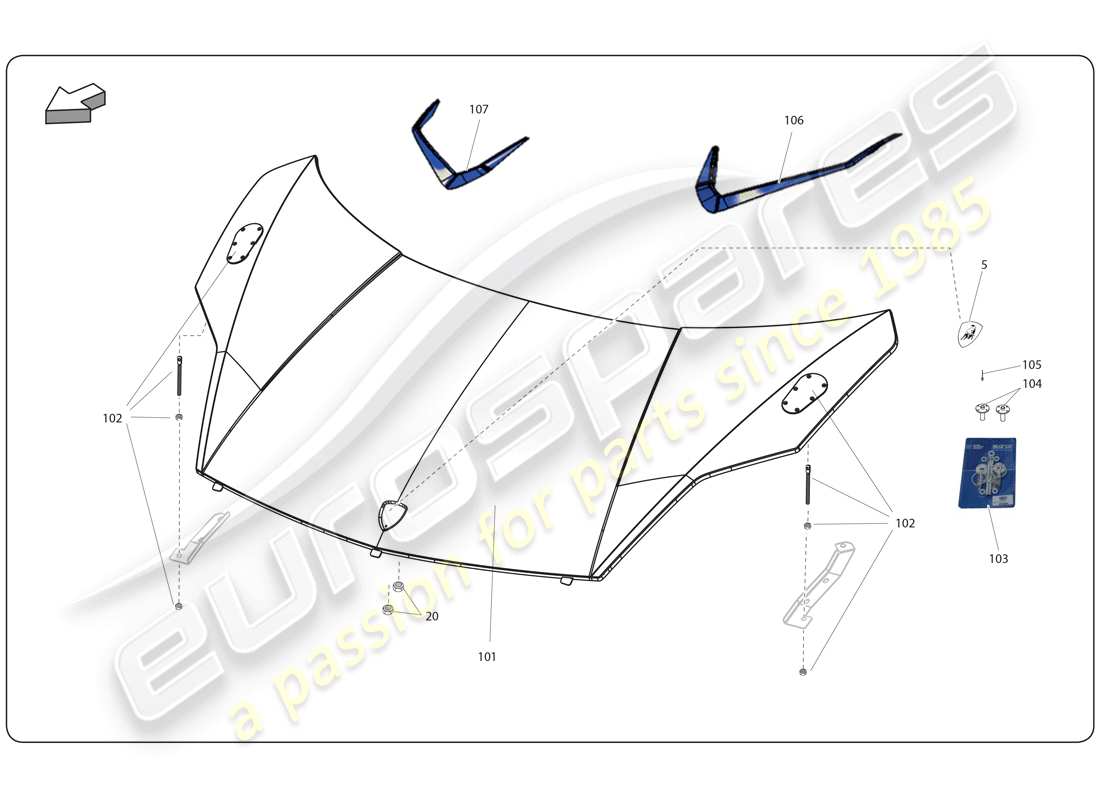 lamborghini super trofeo (2009-2014) schema delle parti del cofano anteriore