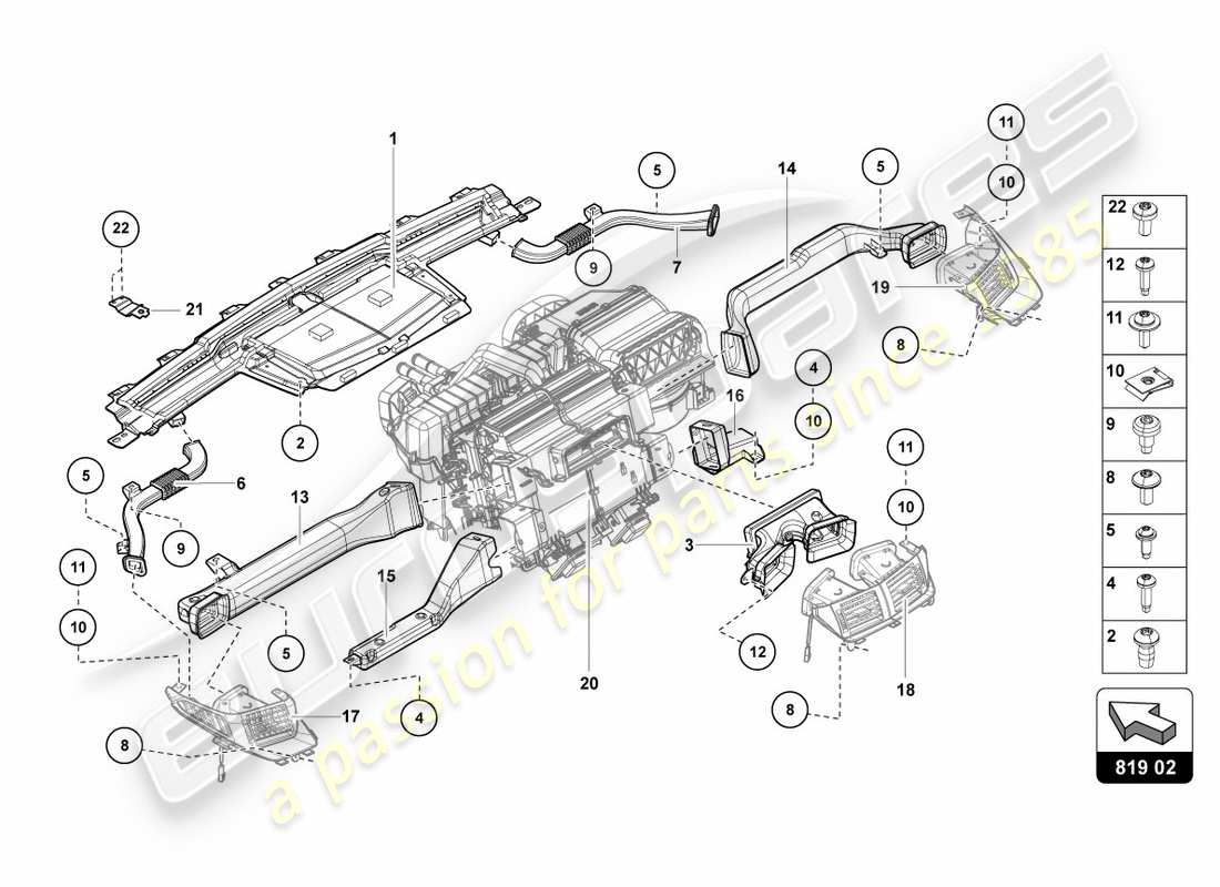 lamborghini centenario coupe (2017) canale guida aria diagramma delle parti