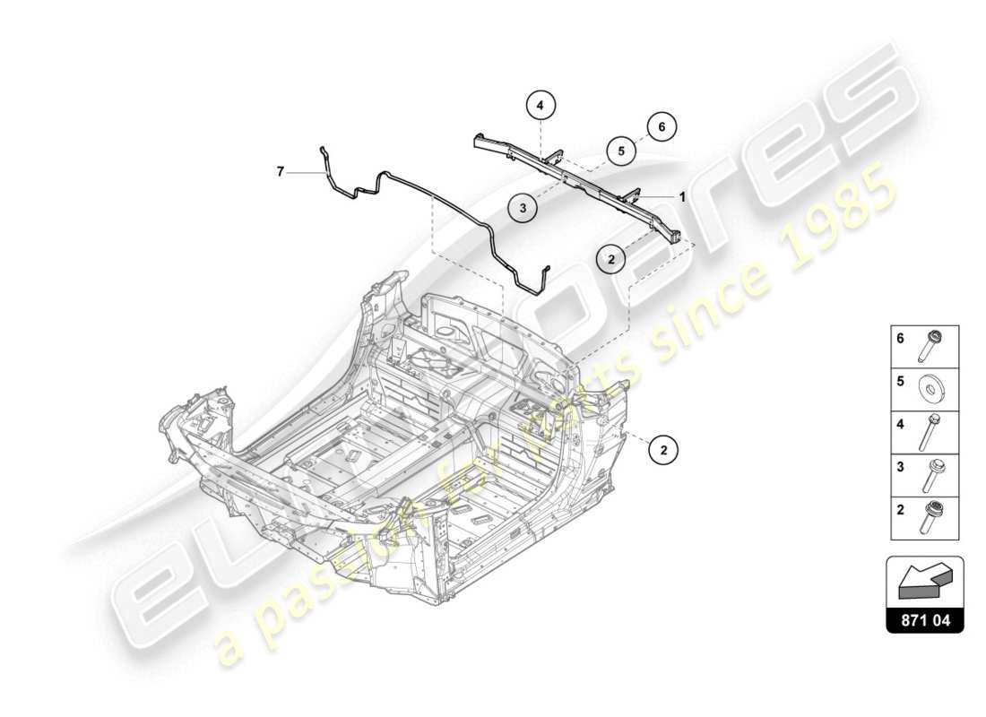 lamborghini evo spyder (2020) diagramma delle parti della traversa