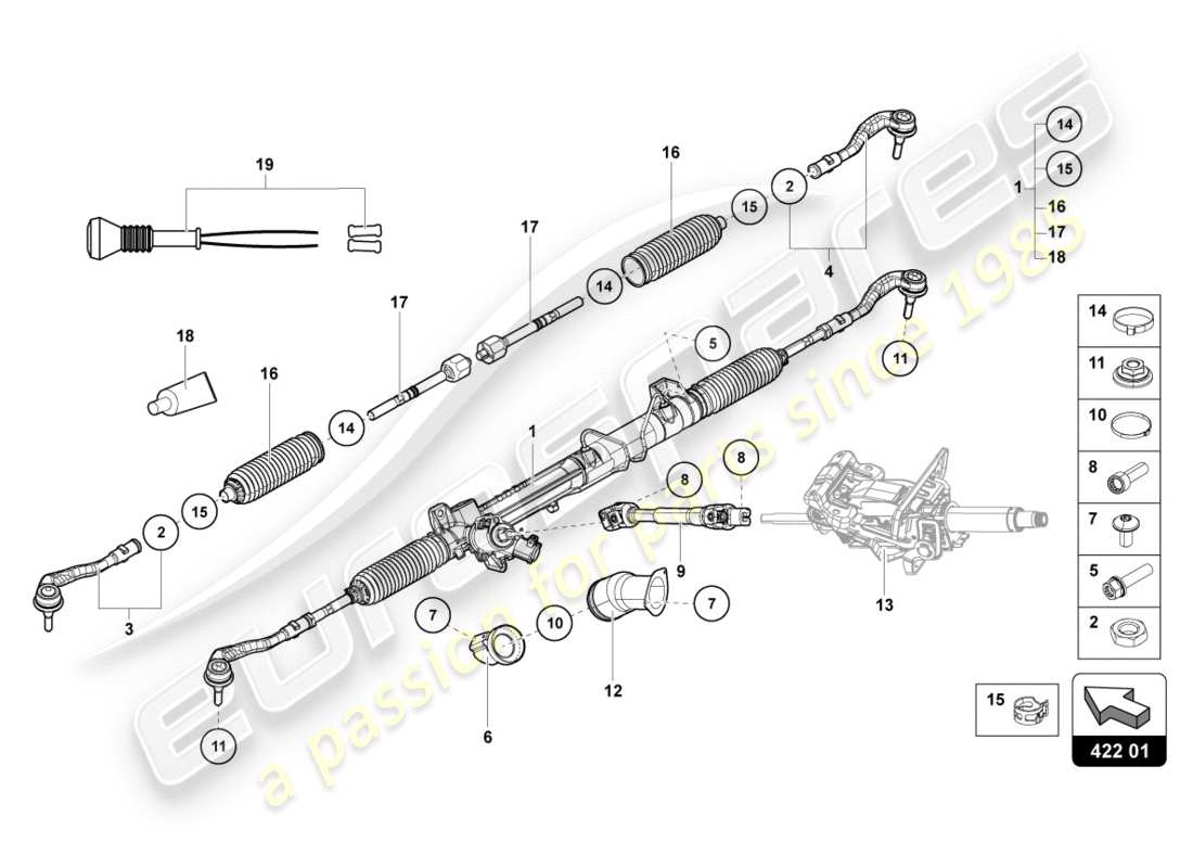 lamborghini lp700-4 coupe (2012) diagramma delle parti dell'asta dello sterzo