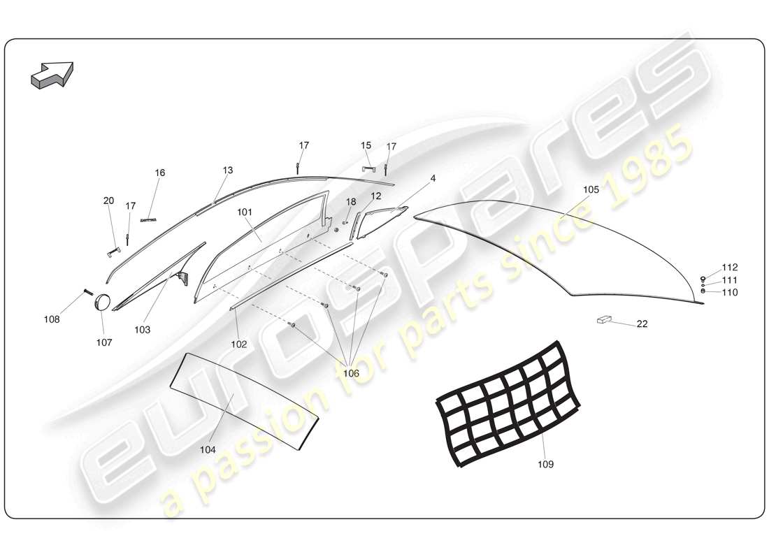 lamborghini super trofeo (2009-2014) diagramma delle parti della finestra