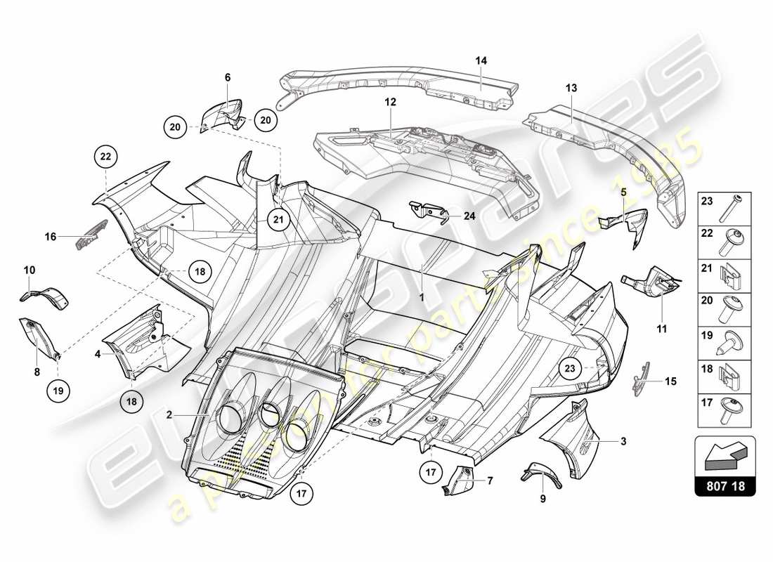 lamborghini centenario roadster (2017) paraurti posteriore completo schema delle parti