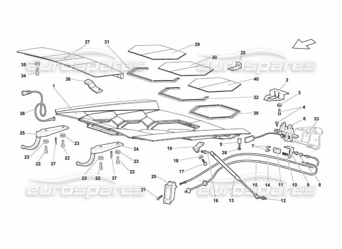 lamborghini murcielago lp670 diagramma delle parti del cofano motore trasparente