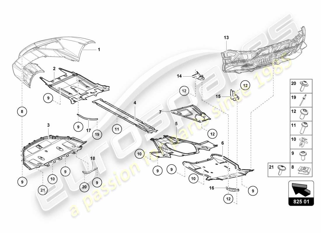 lamborghini 2018 (lp580-2 coupe) pannello di rivestimento per la sezione inferiore del telaio schema delle parti