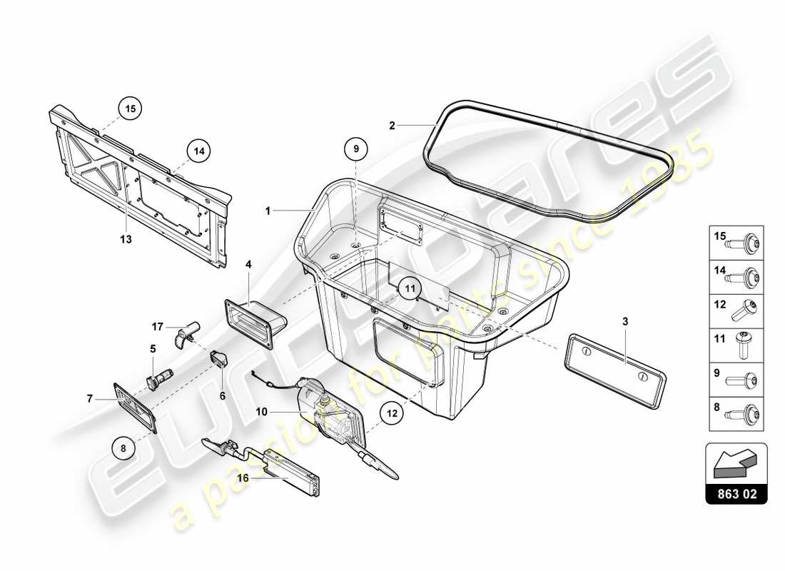 lamborghini performante coupe (2020) fodera del vano bagagli schema delle parti