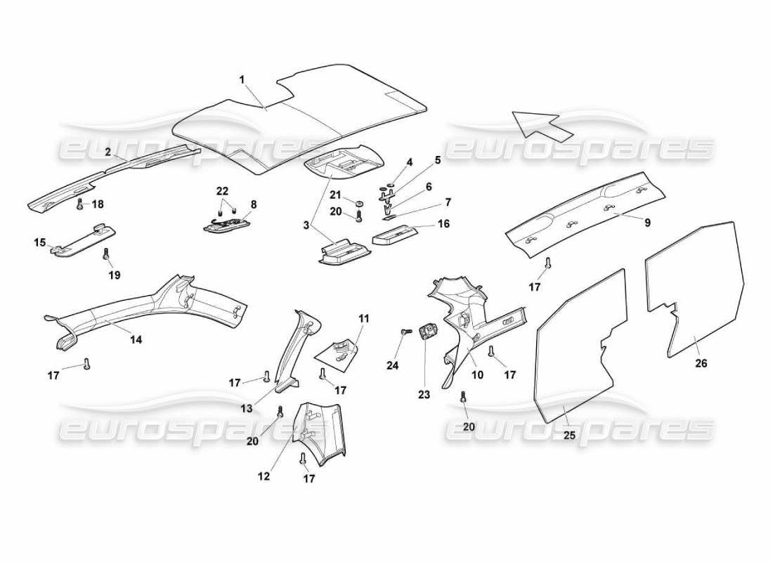 lamborghini murcielago lp670 rifiniture dell'abitacolo diagramma delle parti