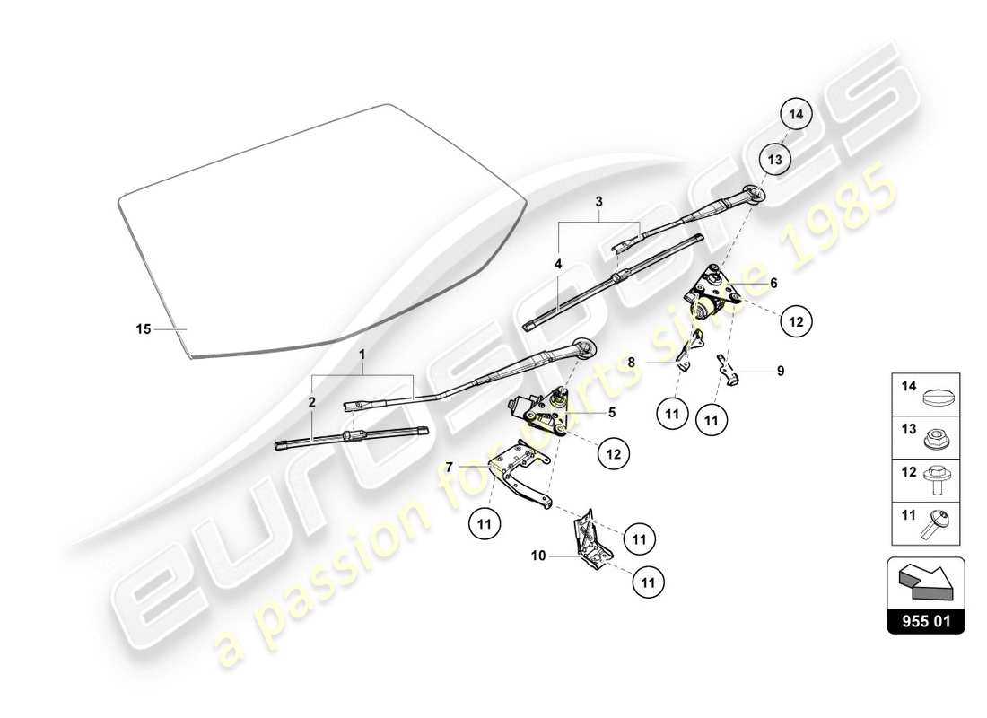 lamborghini evo spyder (2020) tergicristallo diagramma delle parti