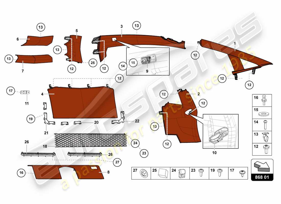 lamborghini centenario coupe (2017) decorazione interna diagramma delle parti