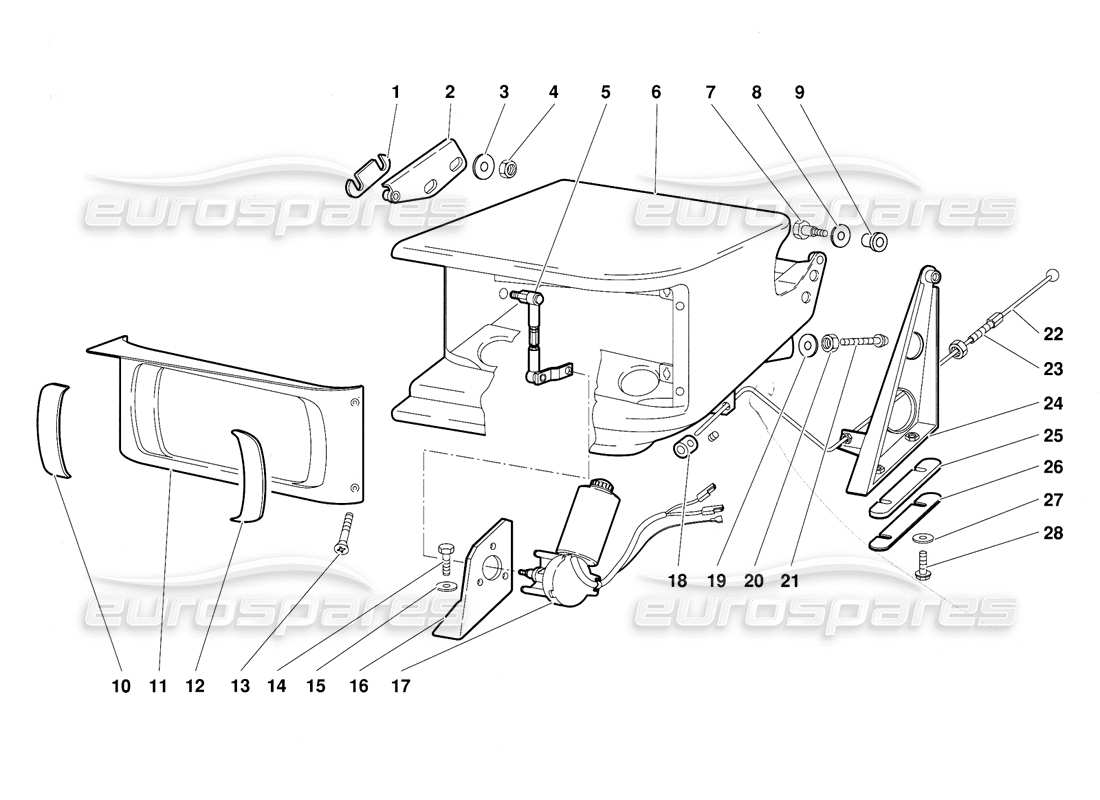 lamborghini diablo (1991) sistema di illuminazione della lampada frontale diagramma delle parti