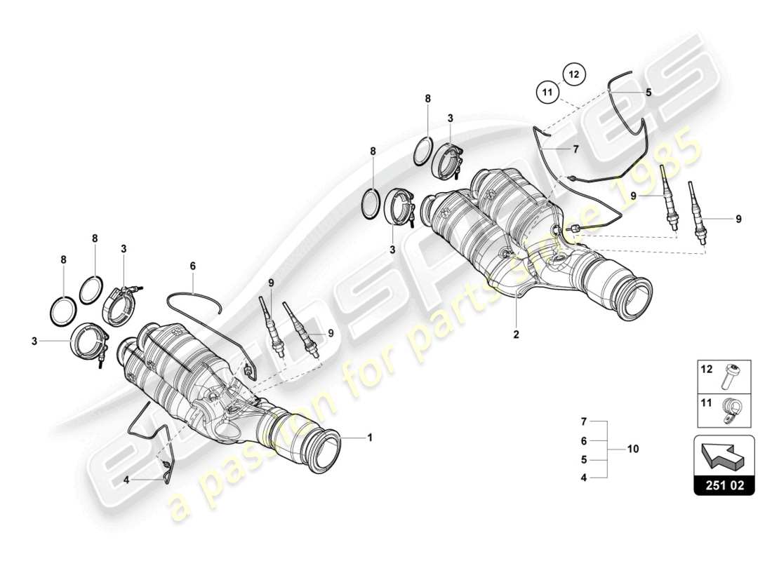 lamborghini lp750-4 sv roadster (2016) diagramma delle parti del convertitore catalitico