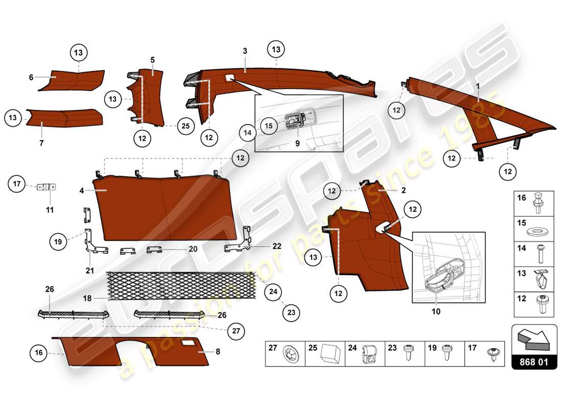 lamborghini lp720-4 coupe 50 (2014) decorazione interna diagramma delle parti