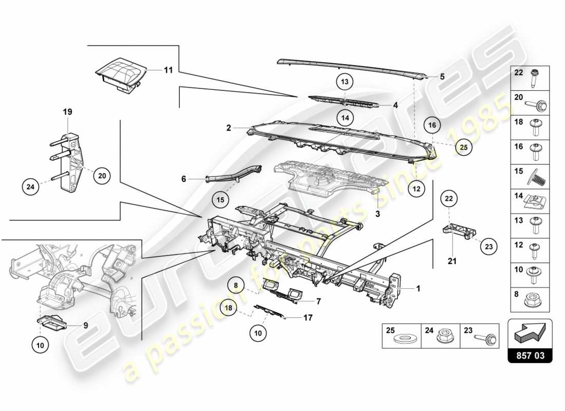 lamborghini performante coupe (2020) diagramma delle parti del cruscotto