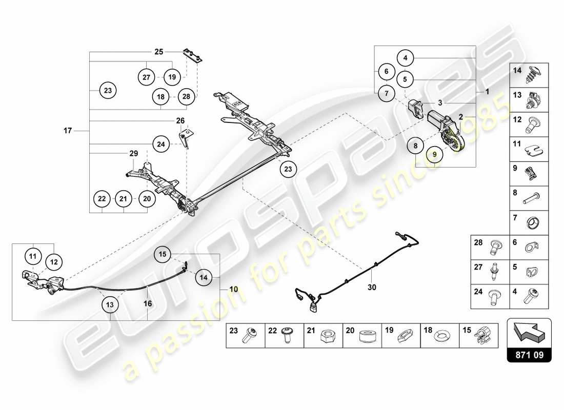 lamborghini performante spyder (2020) schema delle parti motore per tetto scorrevole