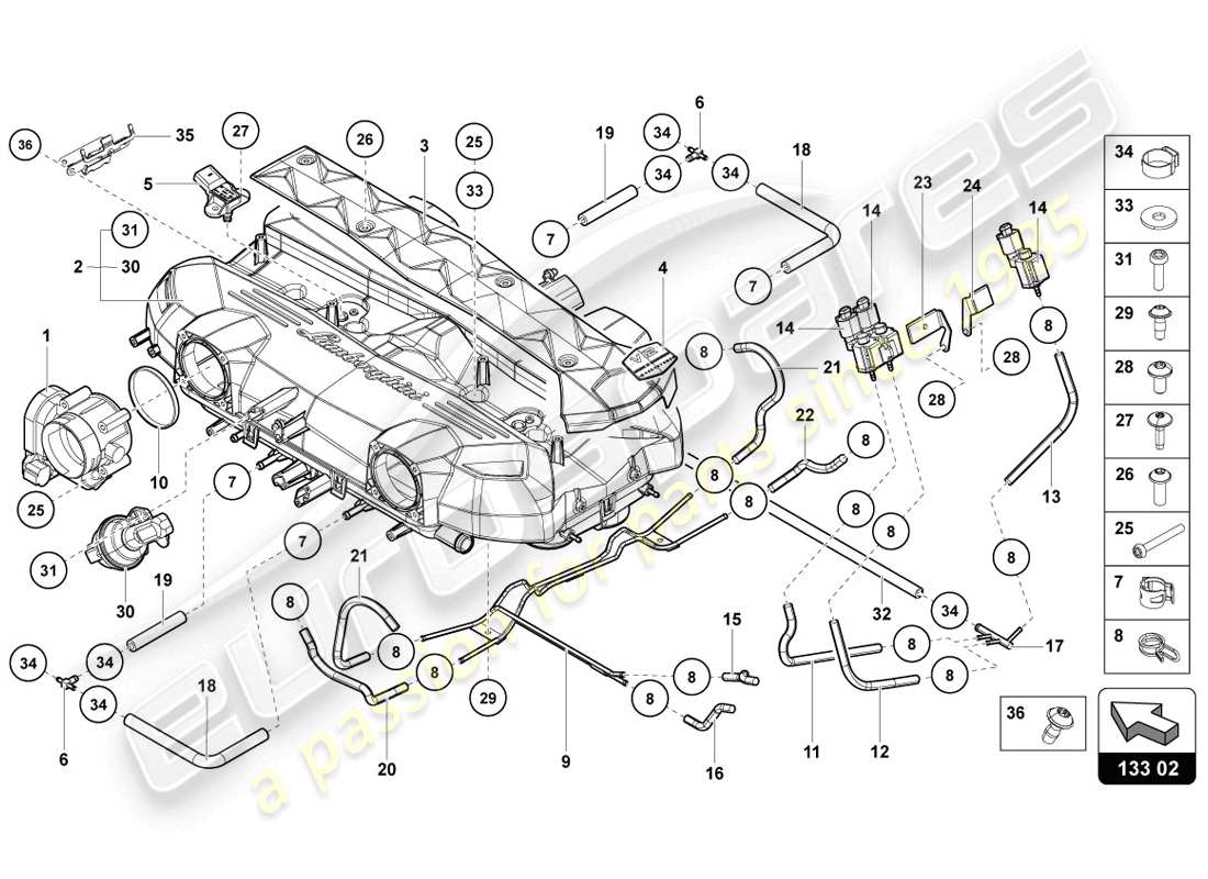 lamborghini 2014 (lp720-4 coupe 50) collettore di aspirazione schema delle parti