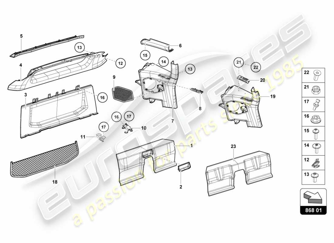 lamborghini performante coupe (2018) area vano posteriore schema delle parti