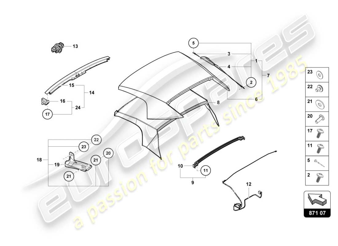 lamborghini lp610-4 spyder (2019) copertina diagramma delle parti