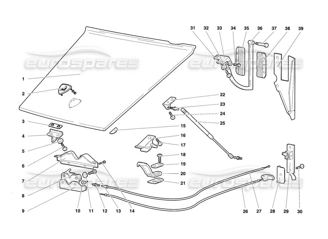 lamborghini diablo sv (1997) cofano anteriore diagramma delle parti