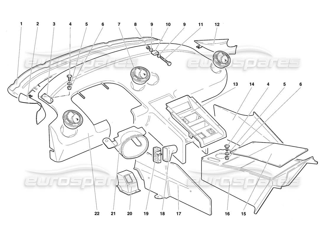 lamborghini diablo se30 (1995) schema delle parti del rivestimento dell'abitacolo