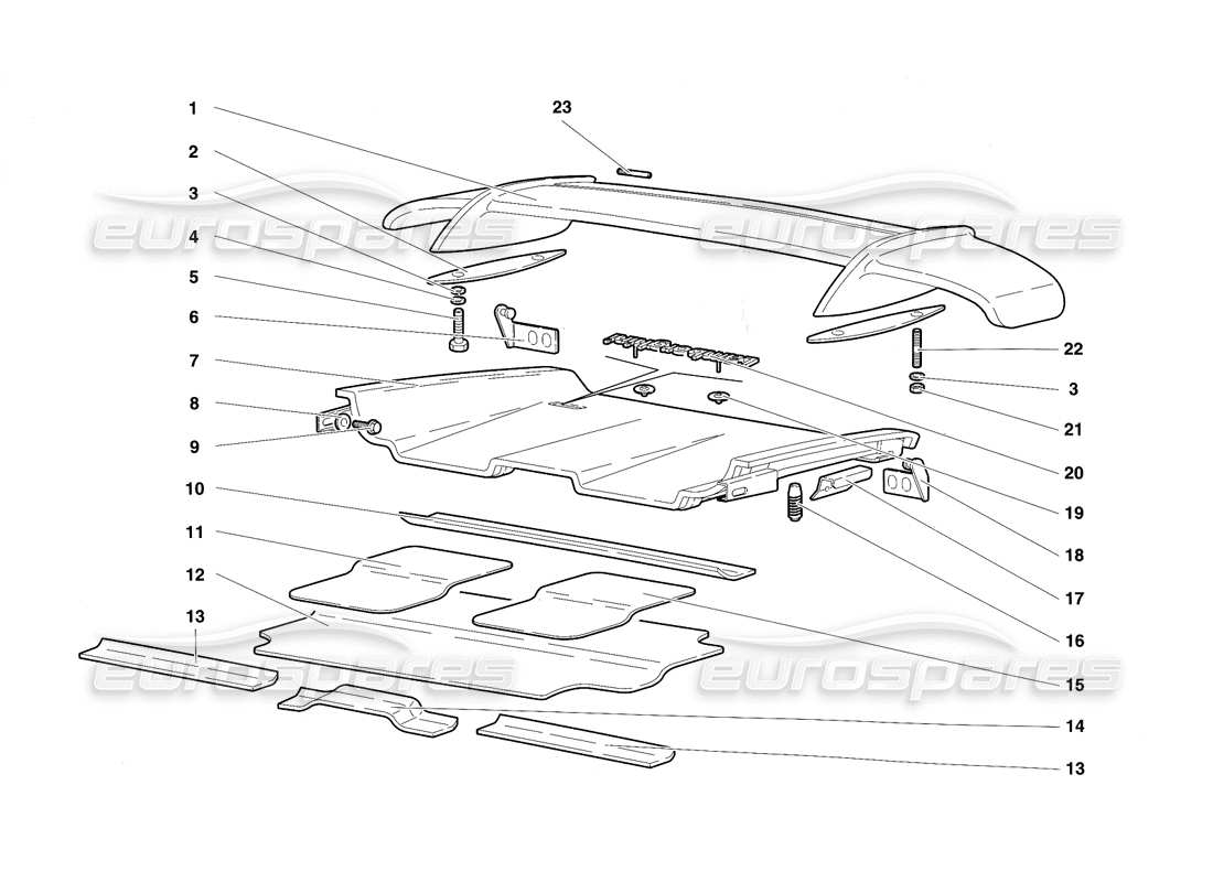 lamborghini diablo sv (1997) cofano posteriore e alettone diagramma delle parti