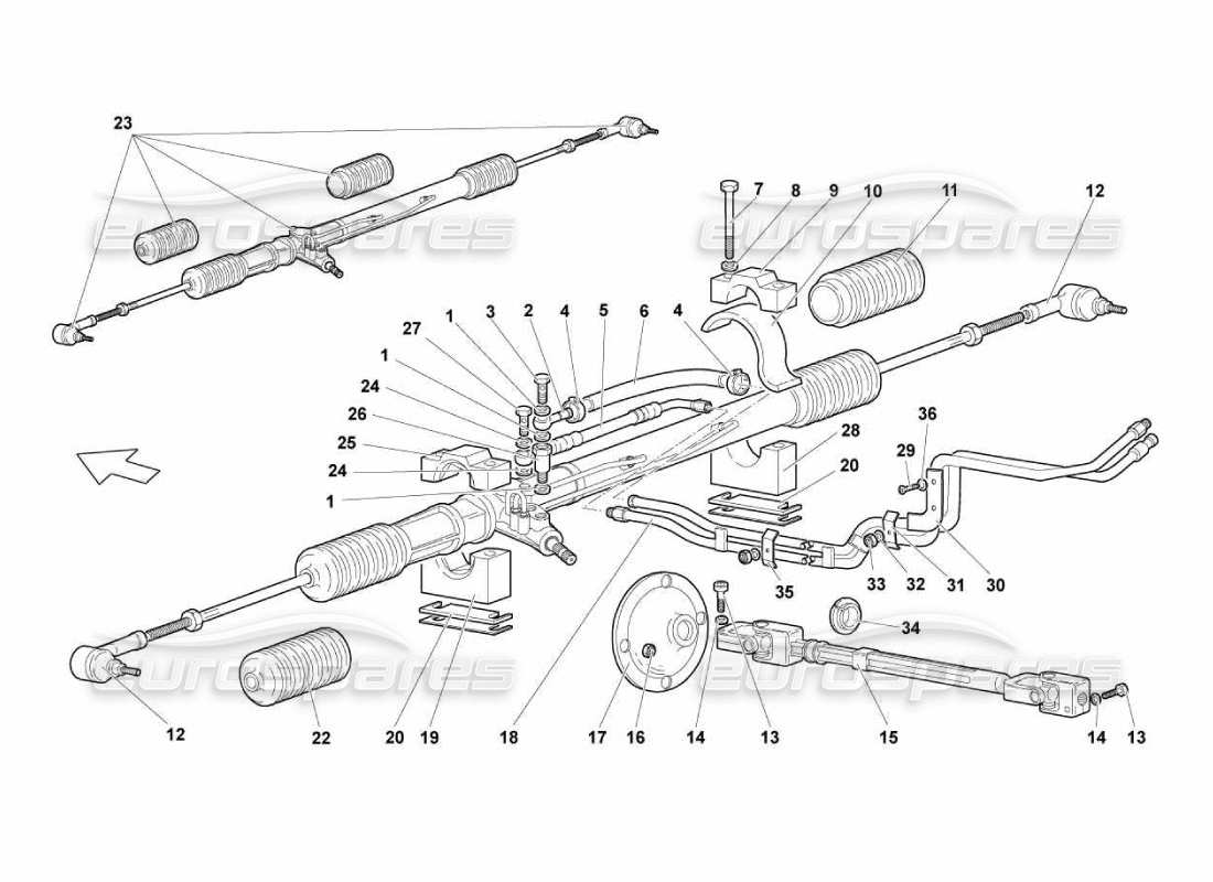 lamborghini murcielago lp670 schema delle parti della scatola dello sterzo