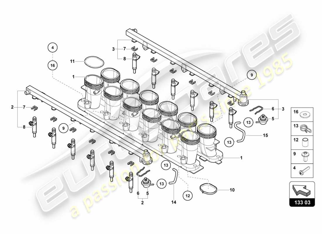 lamborghini 2012 (lp700-4 coupe)) collettore di aspirazione schema delle parti