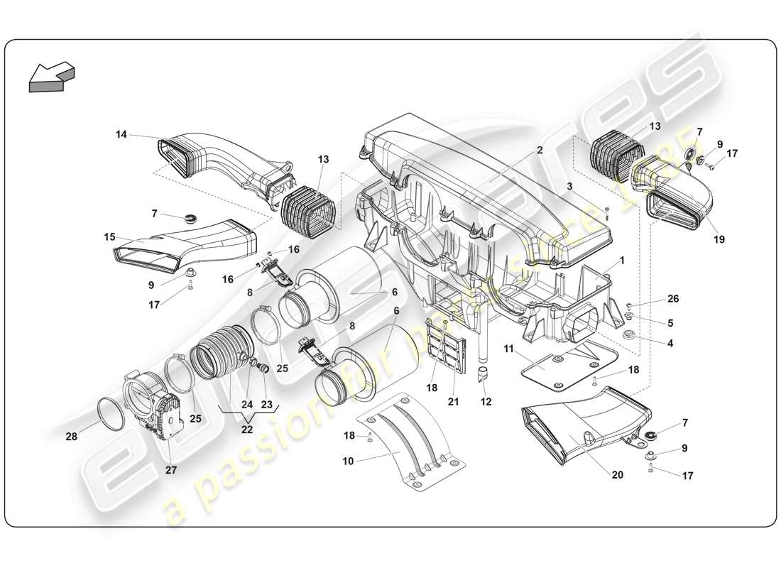 lamborghini super trofeo (2009-2014) schema delle parti della scatola filtro