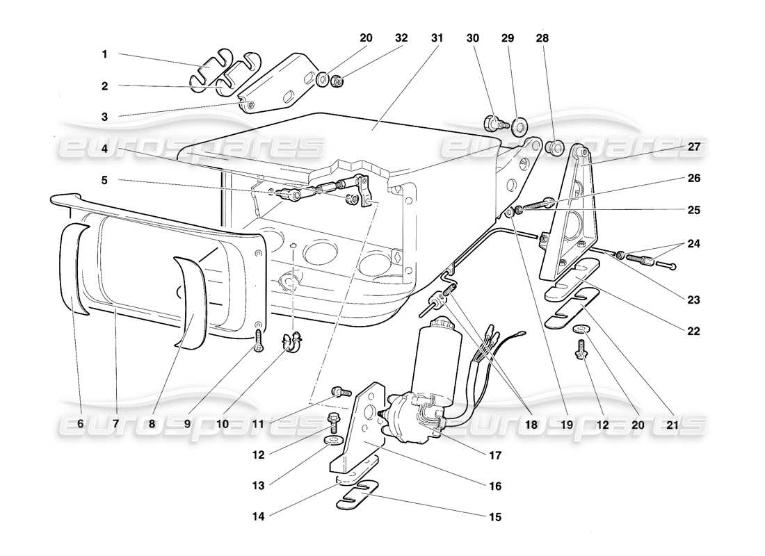 lamborghini diablo se30 (1995) sistema di sollevamento lampada frontale diagramma delle parti