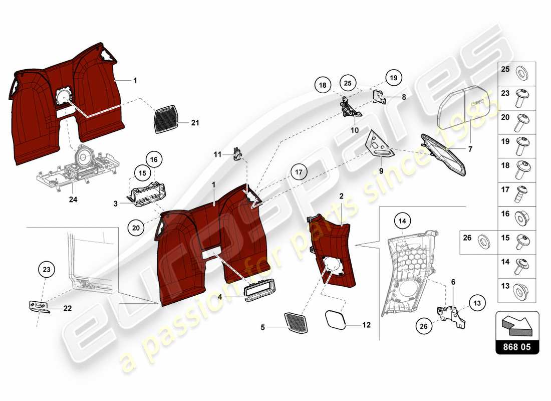 lamborghini 2016 (lp580-2 spyder) diagramma delle parti interne del rivestimento